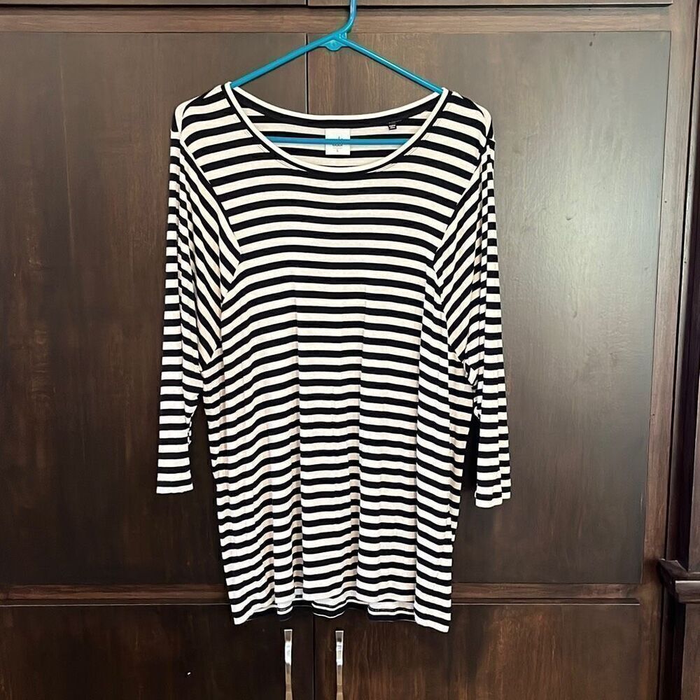 Cabi Bistro Black and White Striped Long Sleeve Top Medium #5188 - Picture 2 of 5